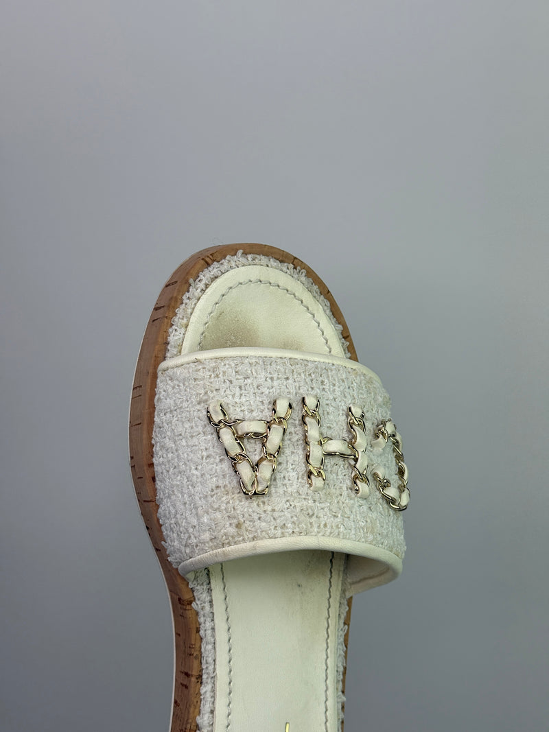 Chanel CC Tweed Mules (Size 40.5/UK7.5)