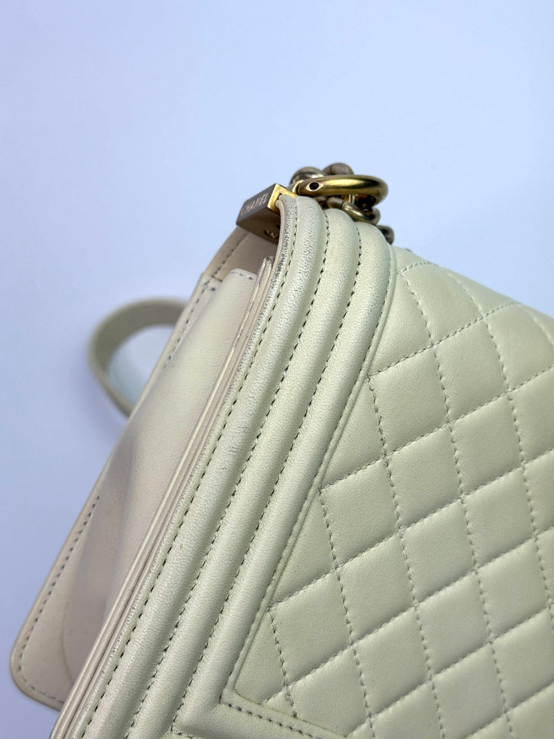 Chanel Boy Bag Medium In Cream Lambskin GHW