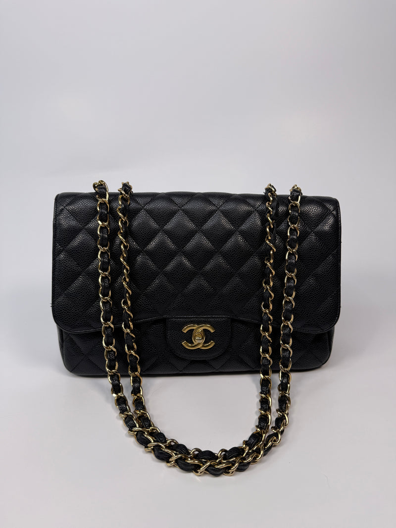 Chanel Classic Jumbo Single Flap In Black Caviar Leather With GHW