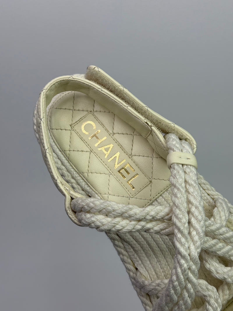 Chanel Ivory Cord And Lambskin Sandals (Size 38/UK5)