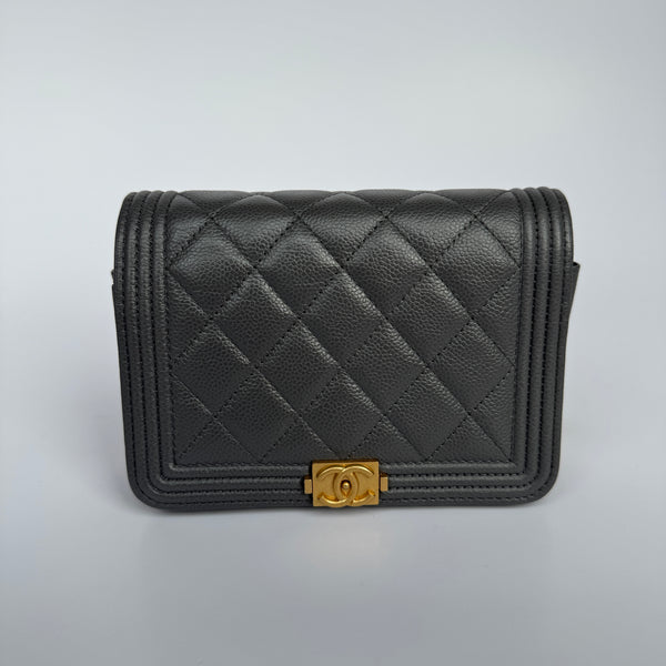 Chanel Boy Square Wallet On Chain In Grey Caviar GHW
