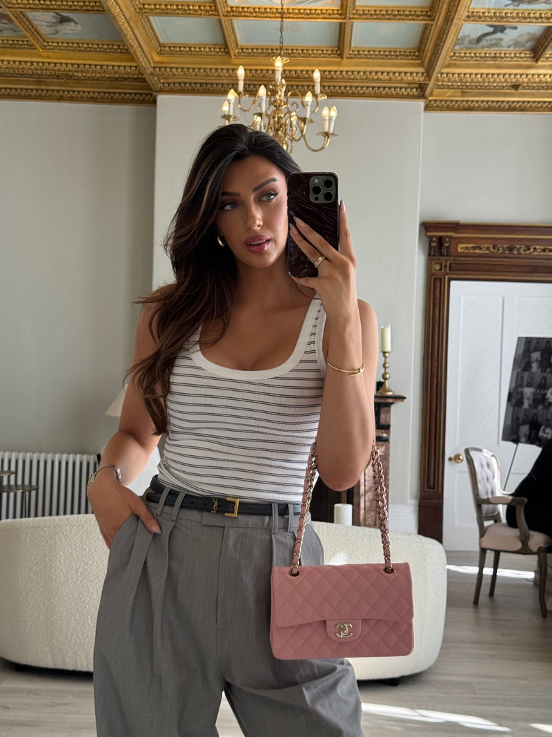 Chanel Small Classic Double Flap In Pink Caviar Leather With GHW