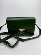 Celine Classique Medium Triomphe Bag In Green Calfskin