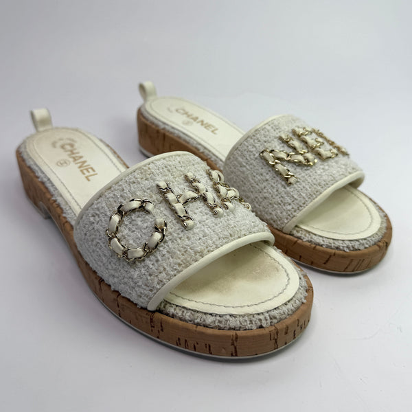 Chanel CC Tweed Mules (Size 40.5/UK7.5)