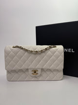 Chanel Medium Classic Double Flap White Caviar Leather With GHW