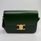 Celine Classique Medium Triomphe Bag In Green Calfskin