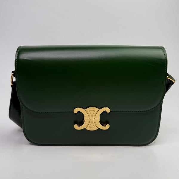 Celine Classique Medium Triomphe Bag In Green Calfskin
