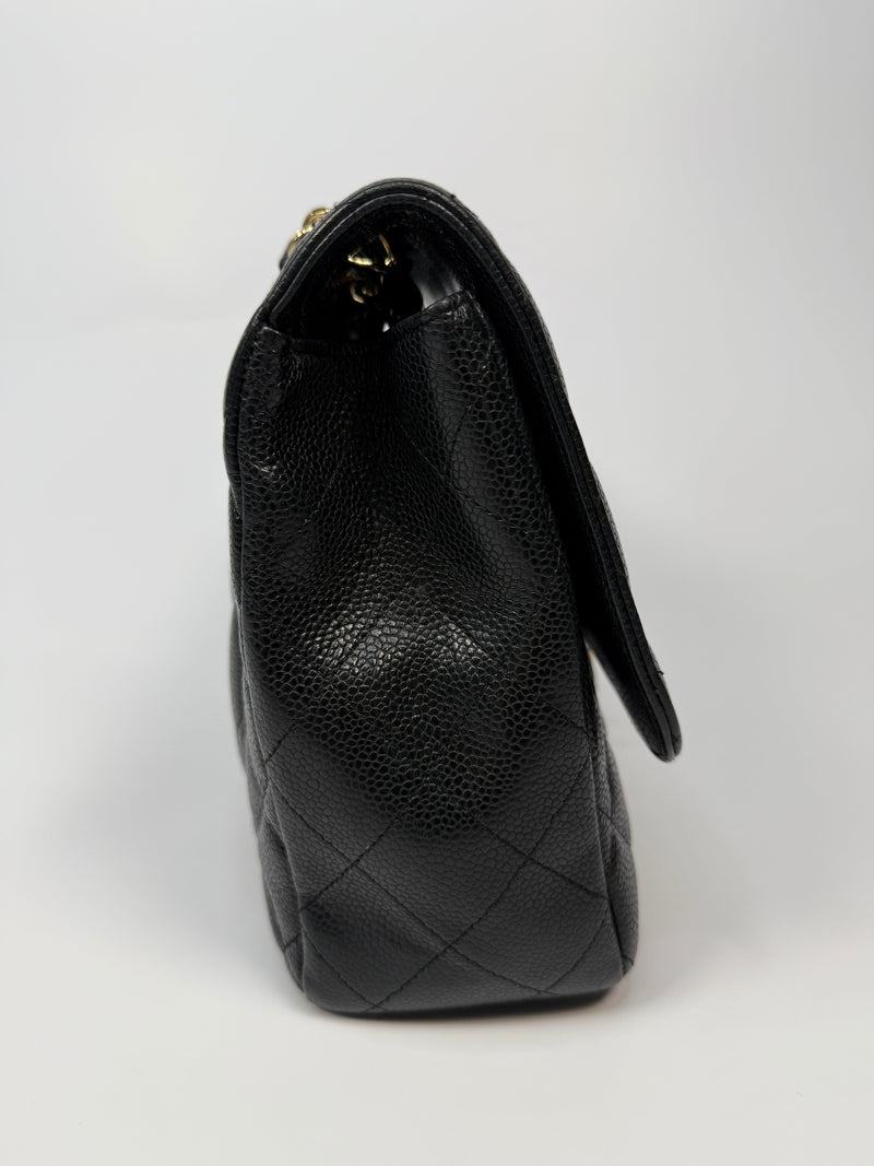 Chanel Classic Jumbo Single Flap In Black Caviar Leather With GHW