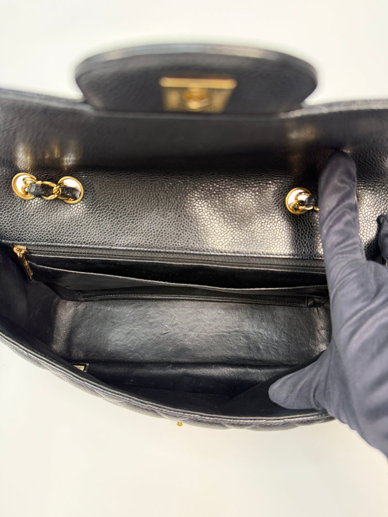 Chanel Classic Jumbo Single Flap In Black Caviar Leather With GHW