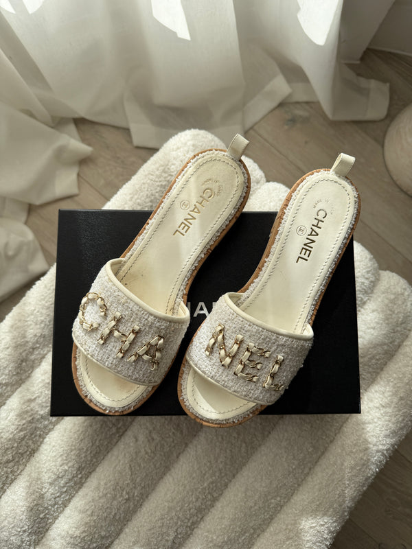 Chanel CC Tweed Mules (Size 40.5/UK7.5)