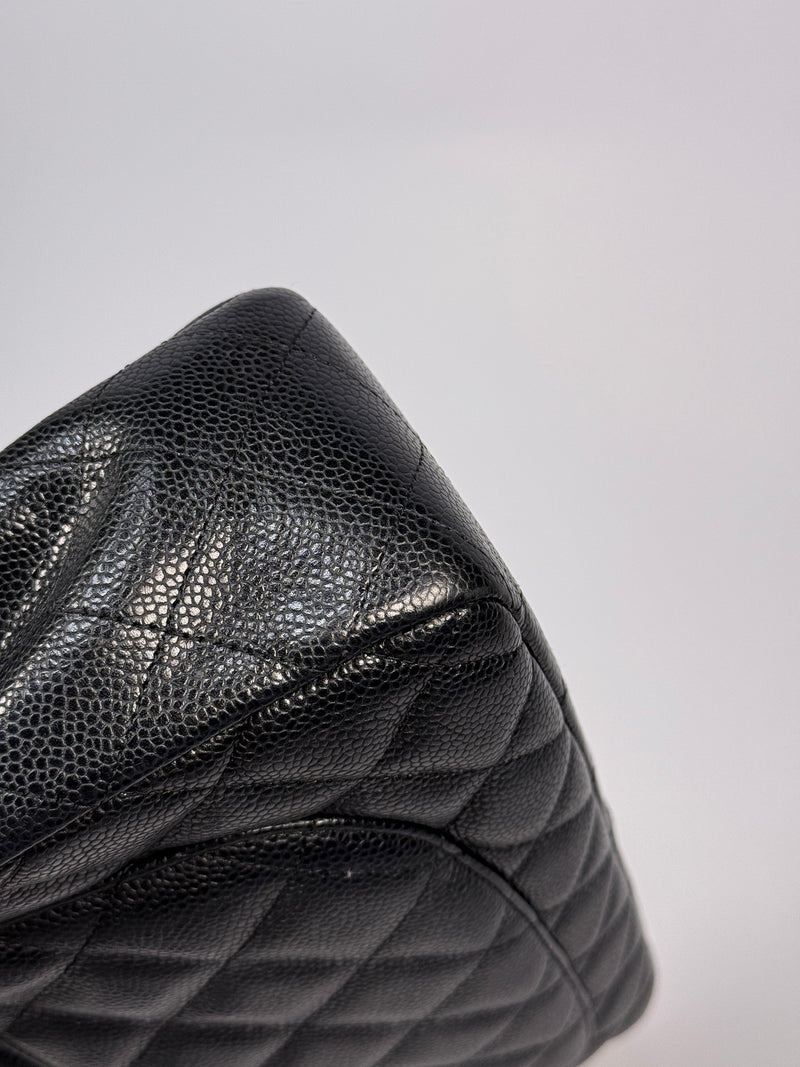 Chanel Classic Jumbo Single Flap In Black Caviar Leather With GHW