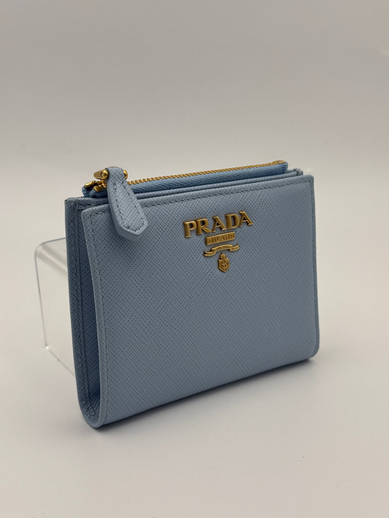 Prada Small Wallet In Pale Blue Saffiano Leather