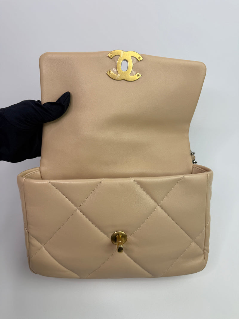 Chanel 19 Small Flap Bag In Beige Lambskin Leather