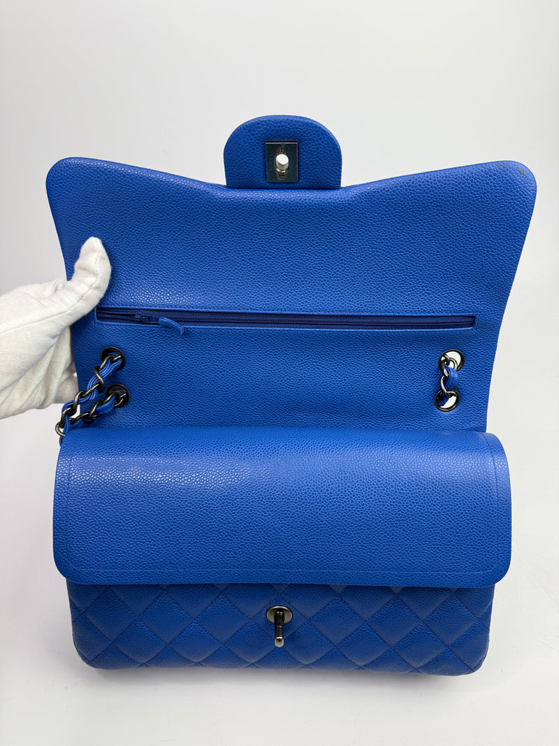 Chanel Jumbo Classic Double Flap In Blue Caviar Leather With RHW