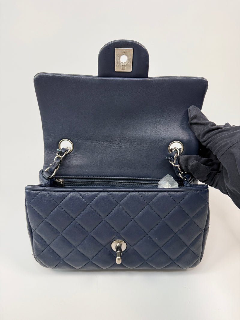 Chanel Mini Rectangle Flap Bag In Navy Lambskin With SHW