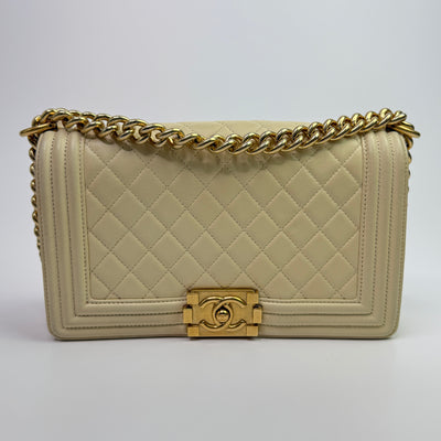 Chanel Boy Bag Medium In Cream Lambskin GHW
