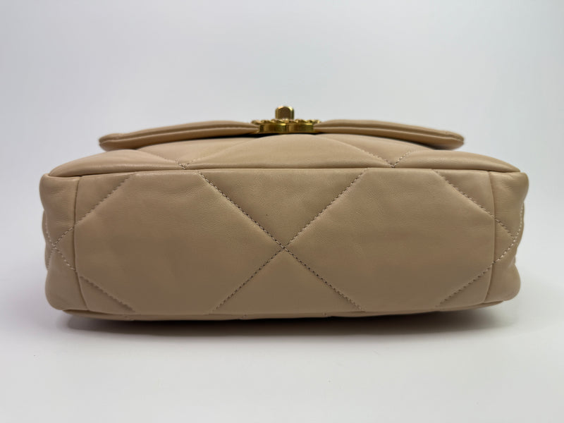 Chanel 19 Small Flap Bag In Beige Lambskin Leather