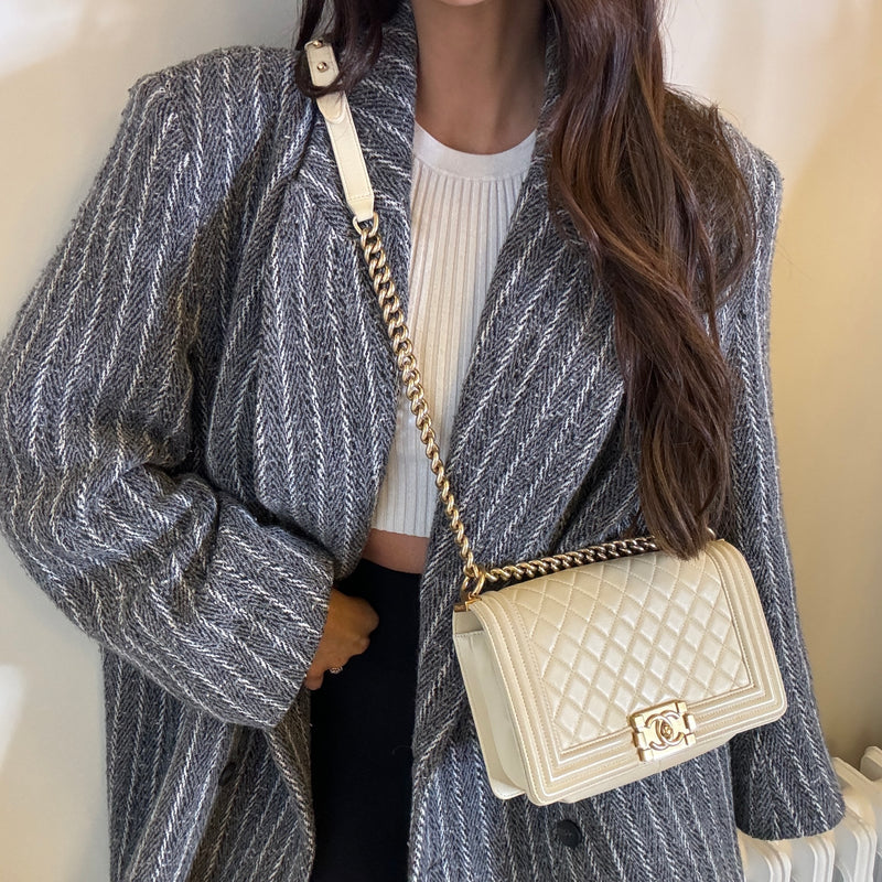 Chanel Boy Bag Medium In Cream Lambskin GHW