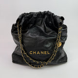 Chanel 22 Large In Black Calfskin Leather With GHW