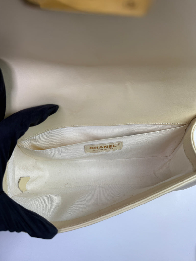 Chanel Boy Bag Medium In Cream Lambskin GHW