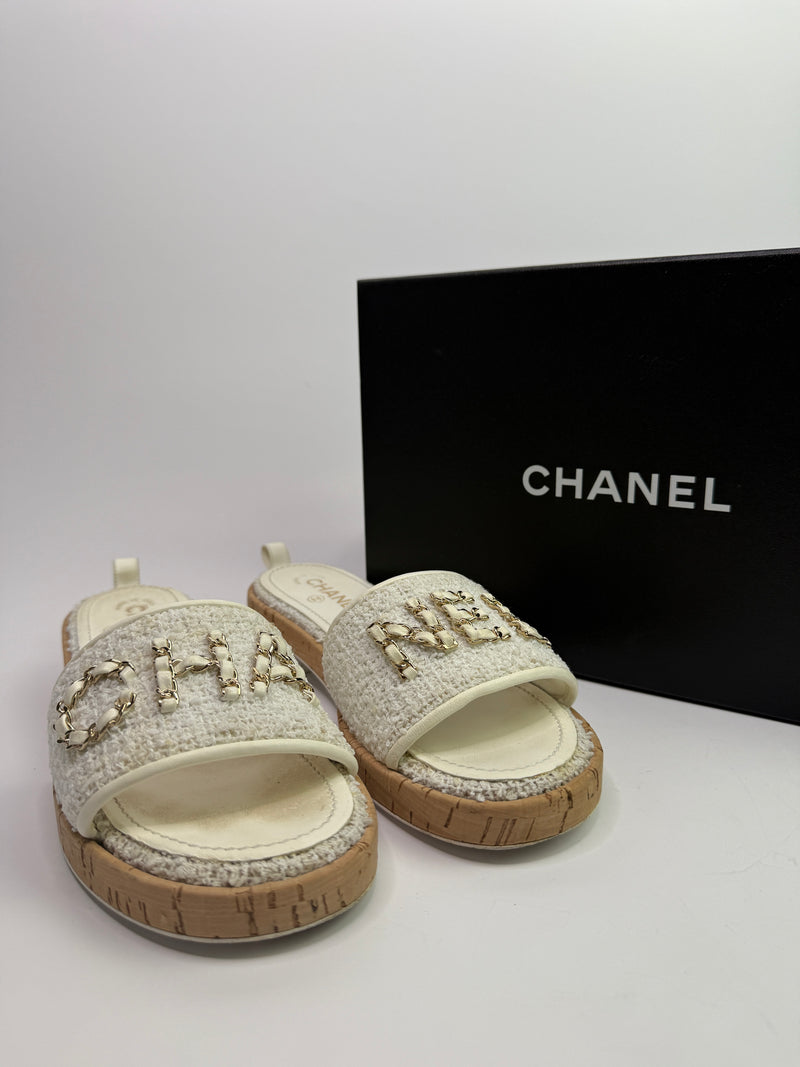 Chanel CC Tweed Mules (Size 40.5/UK7.5)