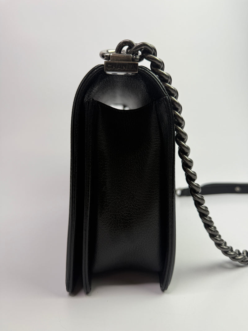 Chanel Boy Bag Large In Black Calfskin Leather SHW