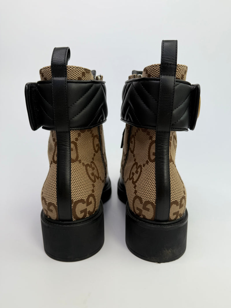 Gucci Logo Plaque Monogram Panelled Ankle Boots (Size 41/UK7)