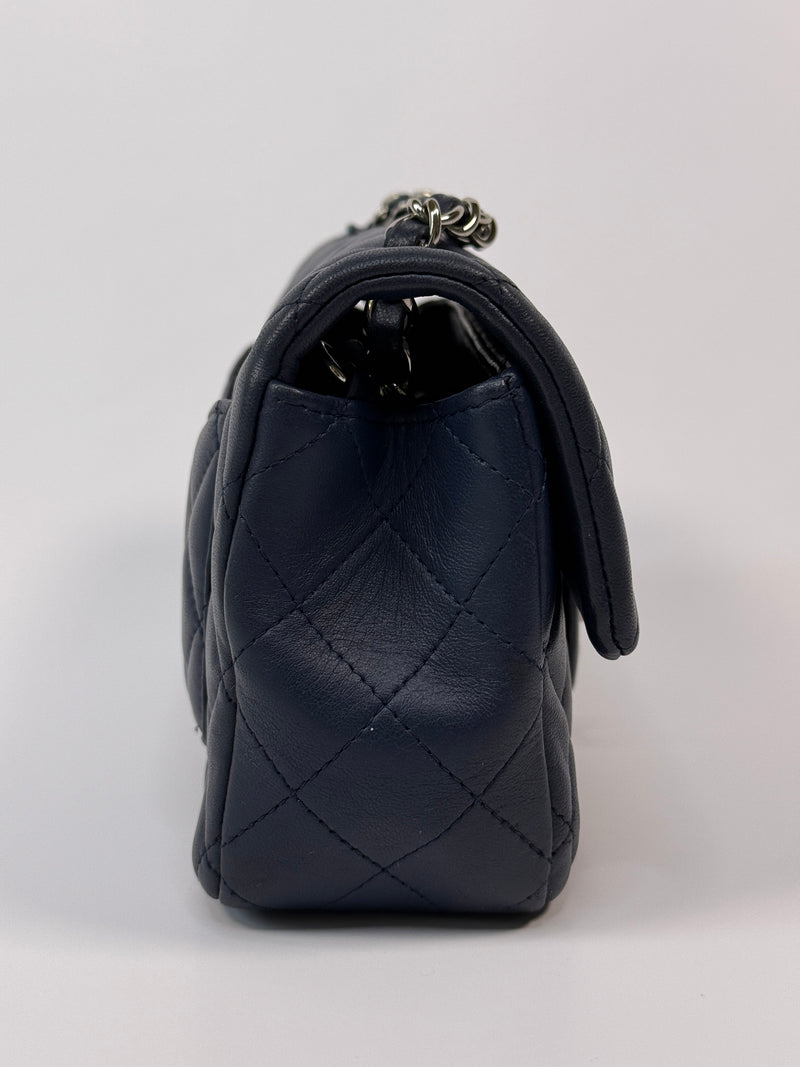 Chanel Mini Rectangle Flap Bag In Navy Lambskin With SHW
