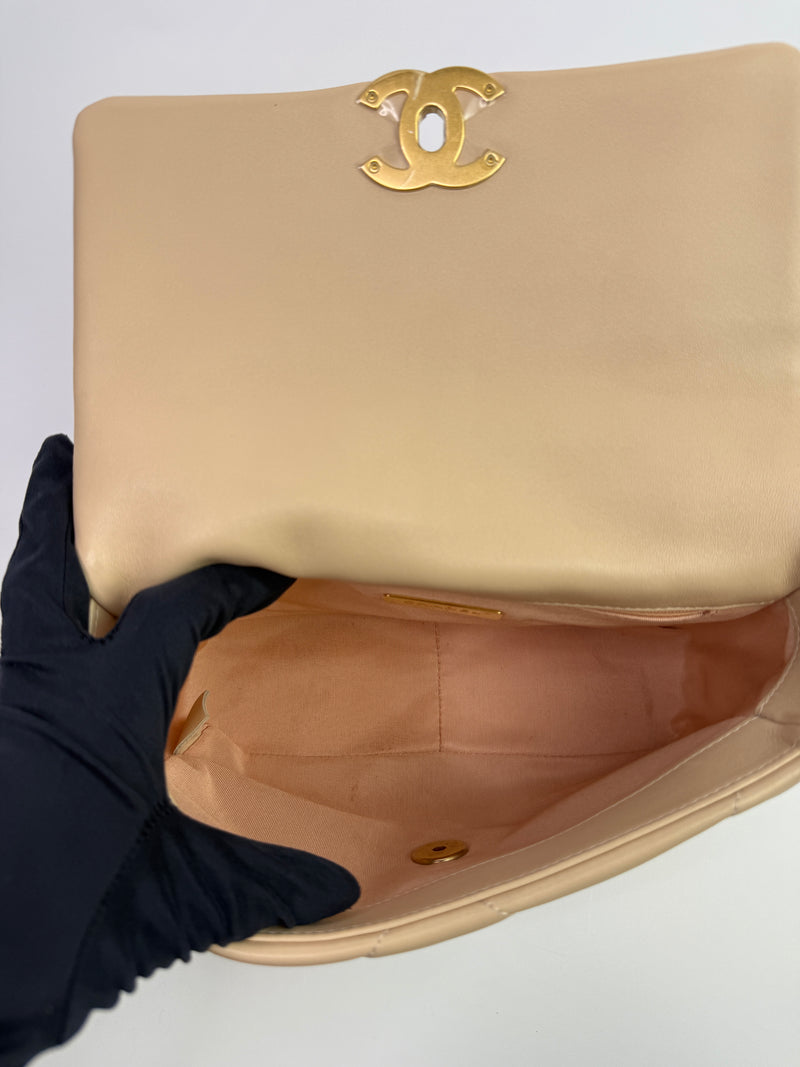 Chanel 19 Small Flap Bag In Beige Lambskin Leather