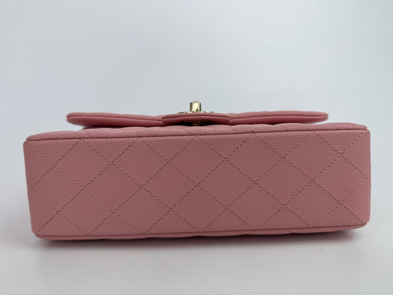 Chanel Small Classic Double Flap In Pink Caviar Leather With GHW