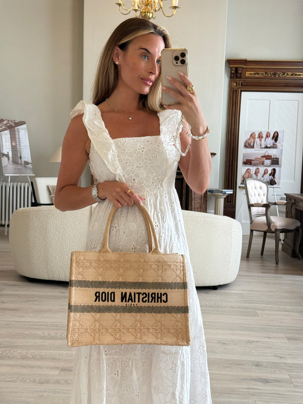 Christian Dior Medium Raffia Cannage Book Tote