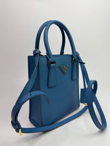 Prada Mini Tote In Powder Blue Saffiano Leather