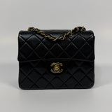 Chanel Black Square Vintage Flap Bag In Lambskin With GHW
