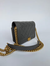 Chanel Boy Square Wallet On Chain In Grey Caviar GHW