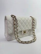 Chanel Medium Classic Double Flap White Caviar Leather With GHW