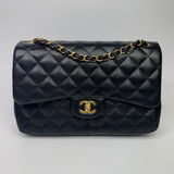 Chanel Black Lambskin Leather Jumbo Classic Double Flap GHW