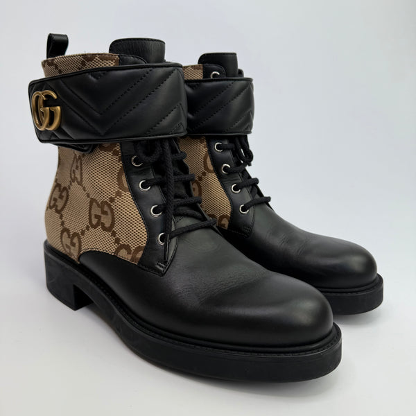Gucci Logo Plaque Monogram Panelled Ankle Boots (Size 41/UK7)