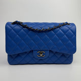 Chanel Jumbo Classic Double Flap In Blue Caviar Leather With RHW