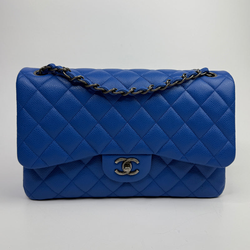 Chanel Jumbo Classic Double Flap In Blue Caviar Leather With RHW