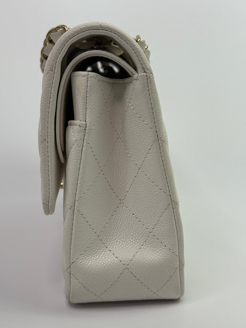 Chanel Medium Classic Double Flap White Caviar Leather With GHW