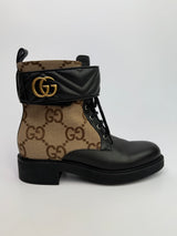 Gucci Logo Plaque Monogram Panelled Ankle Boots (Size 41/UK7)