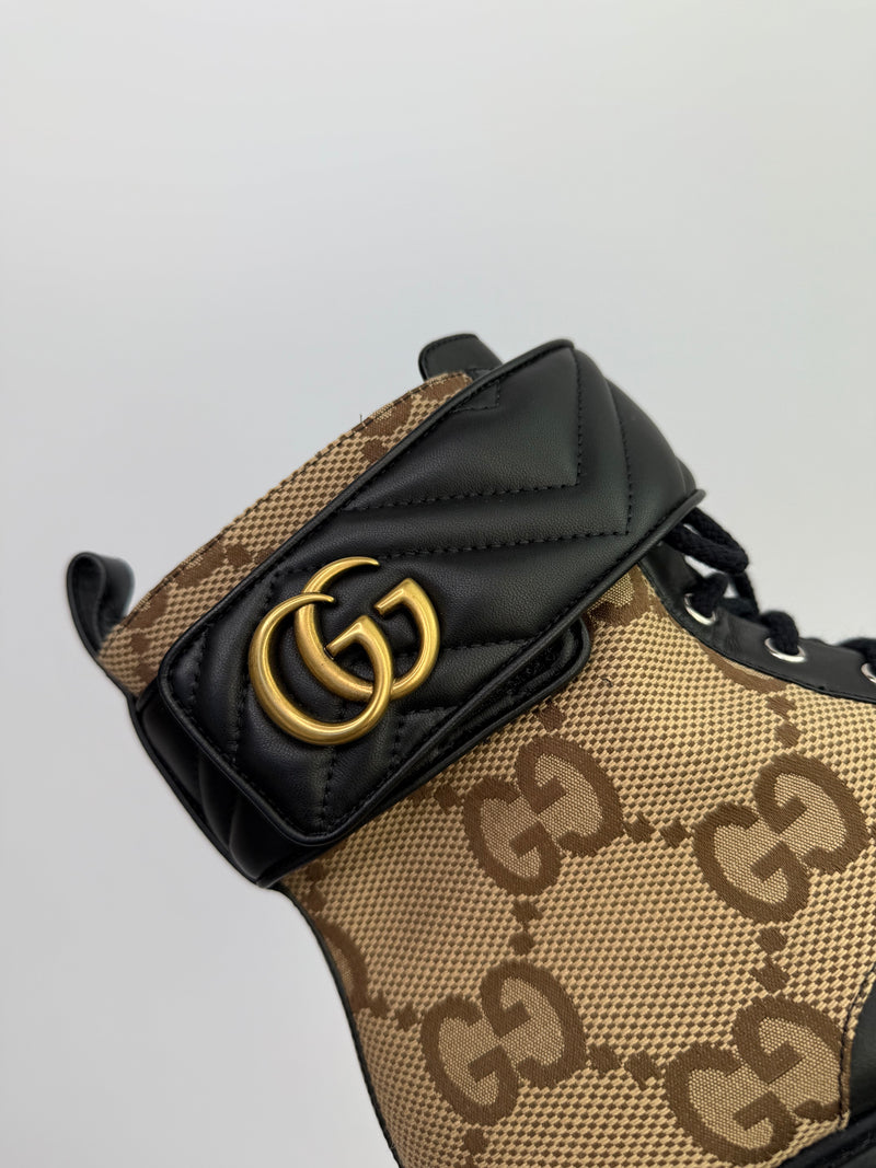 Gucci Logo Plaque Monogram Panelled Ankle Boots (Size 41/UK7)