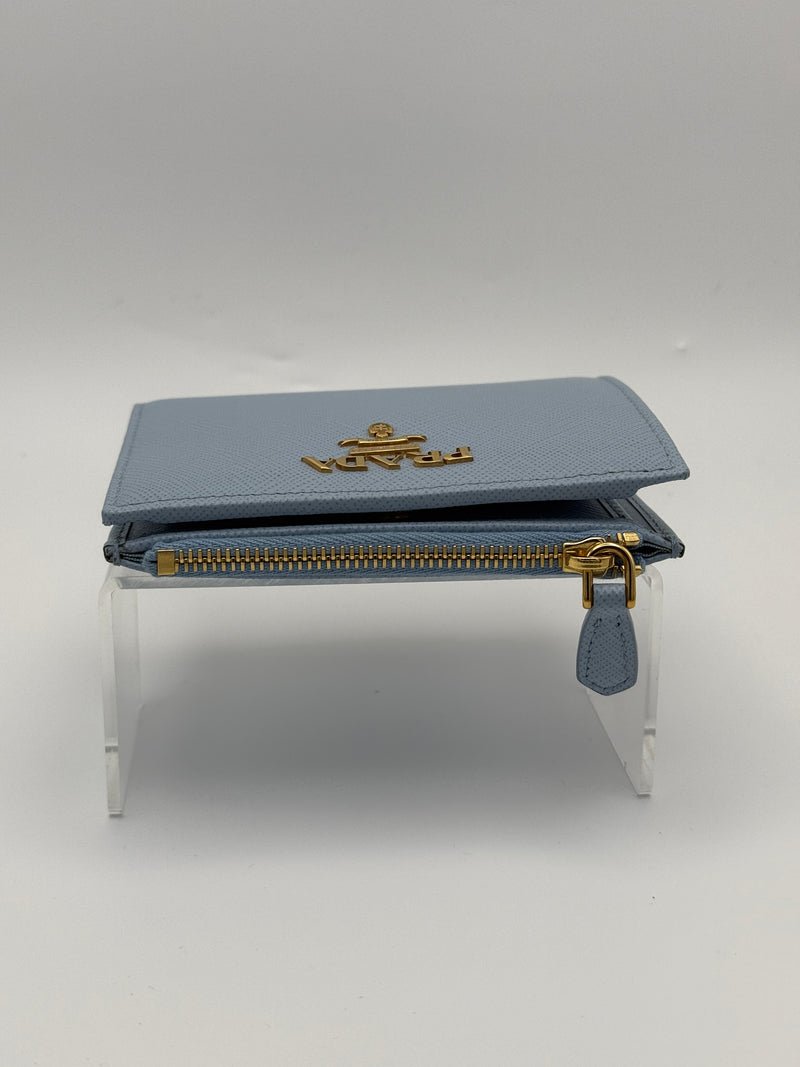 Prada Small Wallet In Pale Blue Saffiano Leather