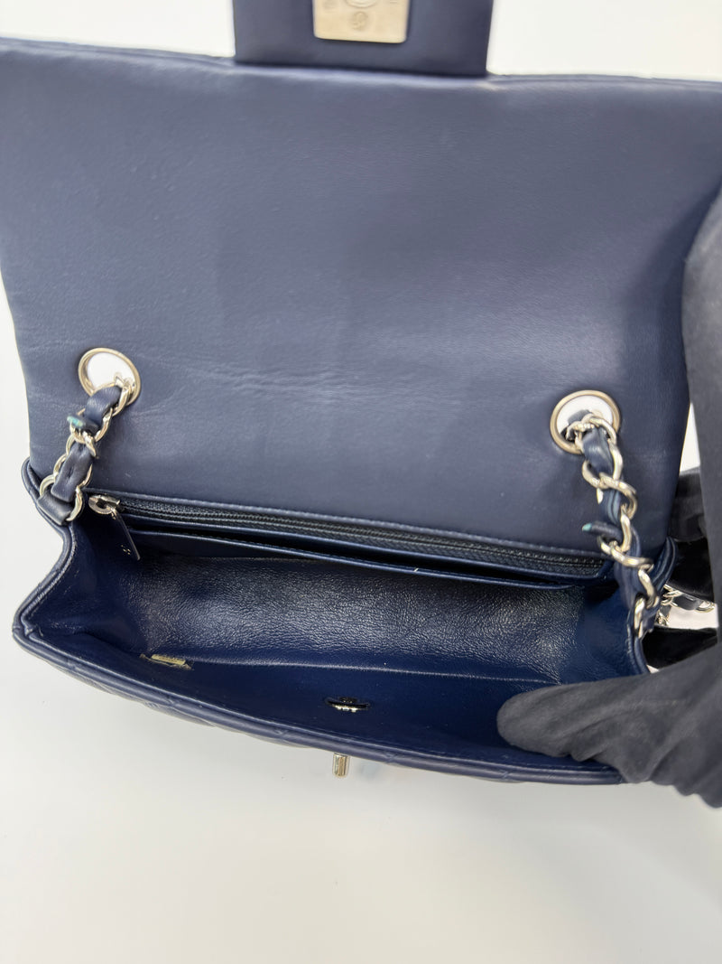 Chanel Mini Rectangle Flap Bag In Navy Lambskin With SHW