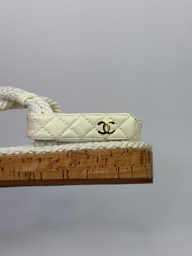 Chanel Ivory Cord And Lambskin Sandals (Size 38/UK5)