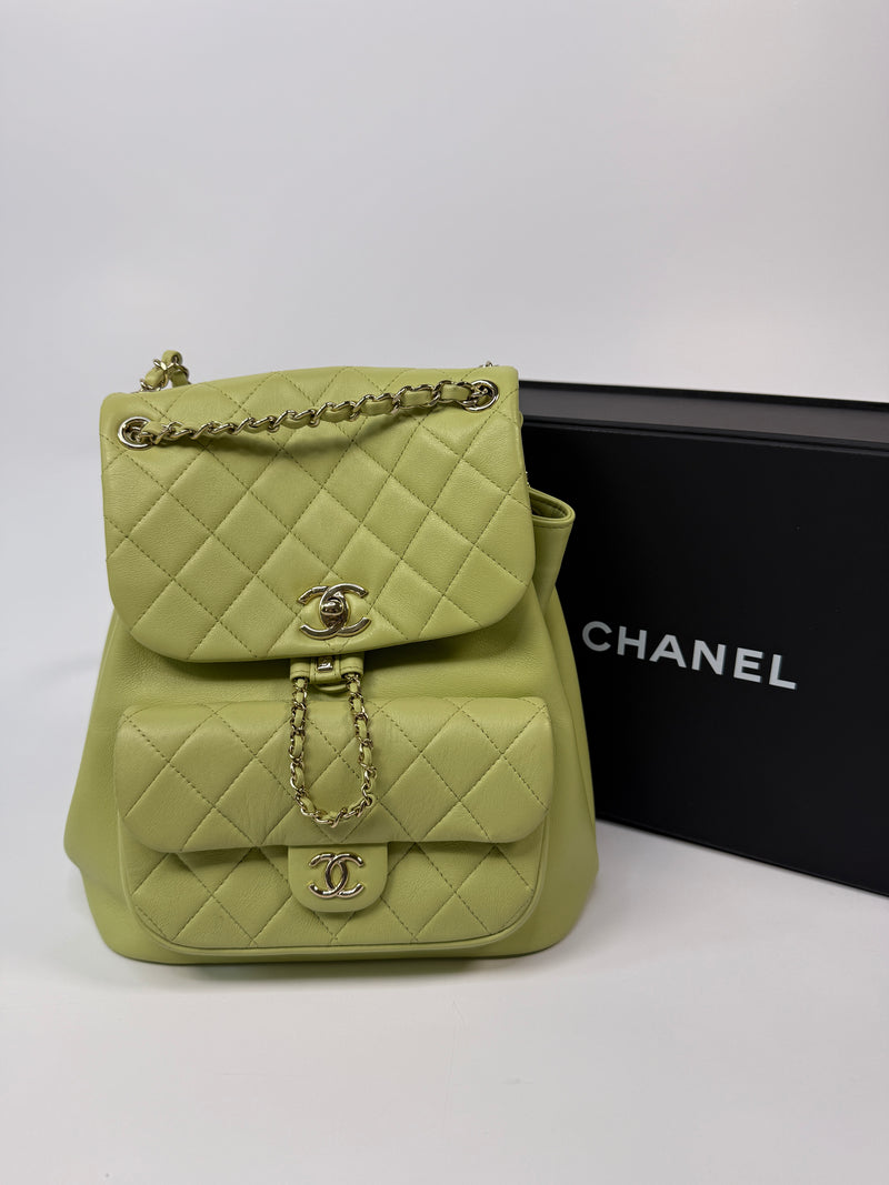 Chanel Duma Backpack In Green Calfskin Leather With PGHW