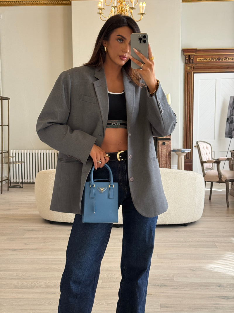 Prada Mini Tote In Powder Blue Saffiano Leather