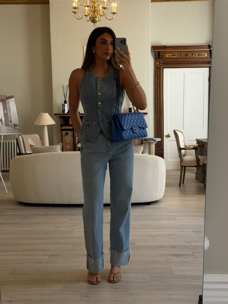 Chanel Jumbo Classic Double Flap In Blue Caviar Leather With RHW