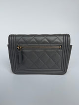 Chanel Boy Square Wallet On Chain In Grey Caviar GHW