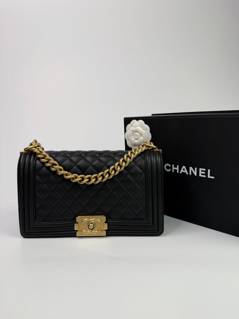 Chanel Boy Bag Medium In Black Lambskin GHW